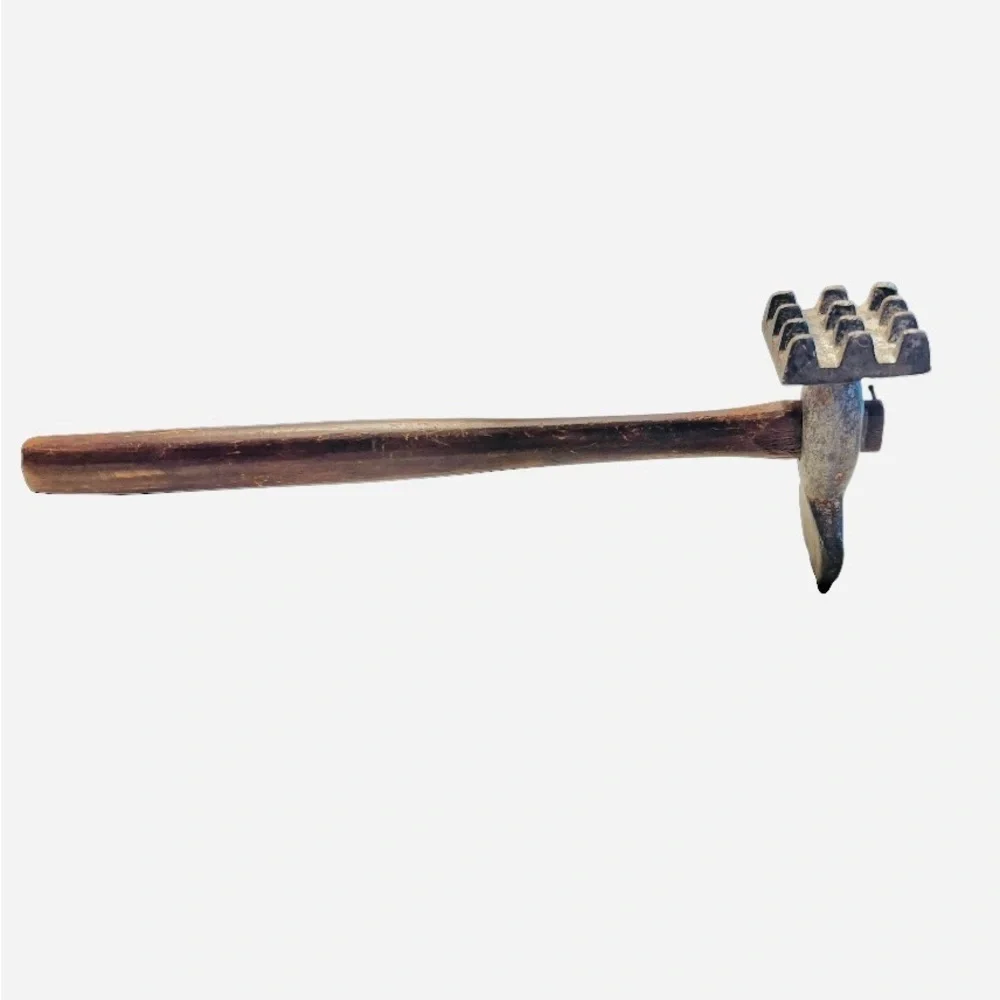 Vintage Meat Tenderizer Ice Bone Breaker Cast Iron Wood Handle Farmhouse Kitchen